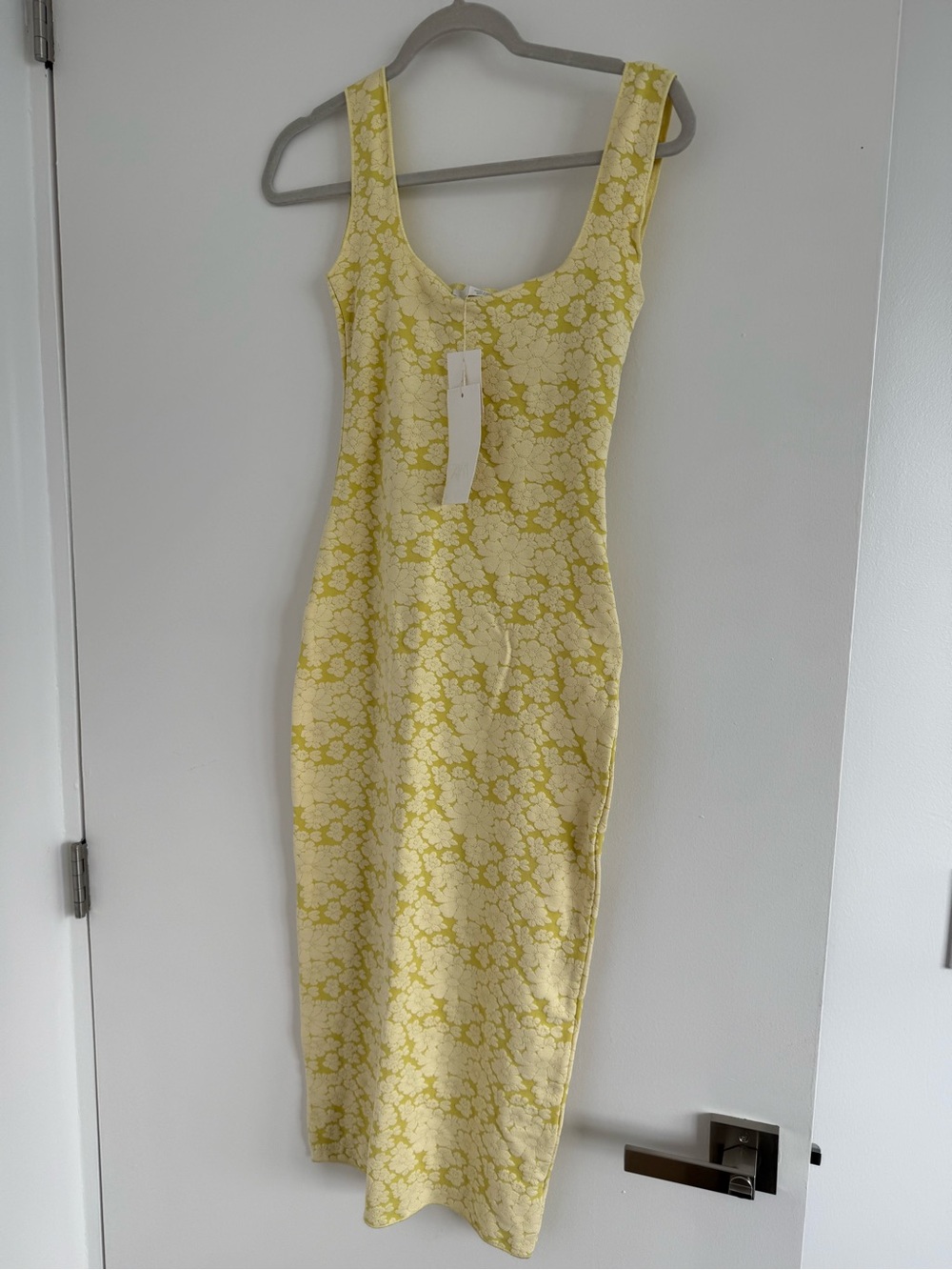 Zara Yellow Cream Floral Scoop-Neck Midi Dress